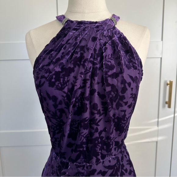 Ralph Lauren halter top floral velvet burnout design gown dress - Picture 8 of 13
